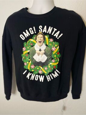 ELF Black OMG! Santa! Christmas sweater with LED lights